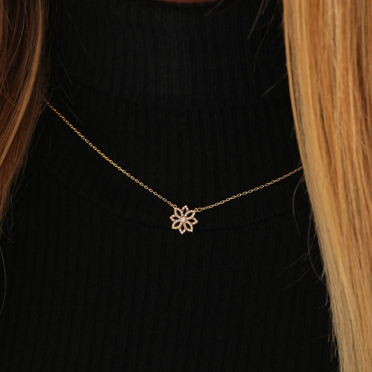 Handmade Lotus Flower Necklace: Brass with Gold or Silver Finish