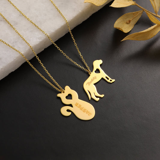 Personalized Pet Name Necklace: Brass Cat or Dog Pendant