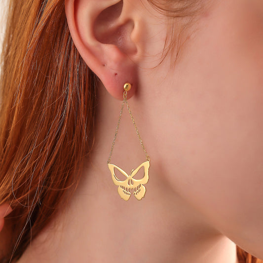 Butterfly Skull Jewelry: Brass Gothic Necklace, Earrings, Bracelet