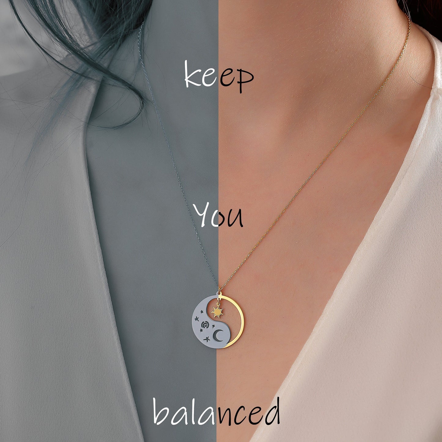 Celestial Yin Yang Necklace: Sterling Silver Charm Pendant