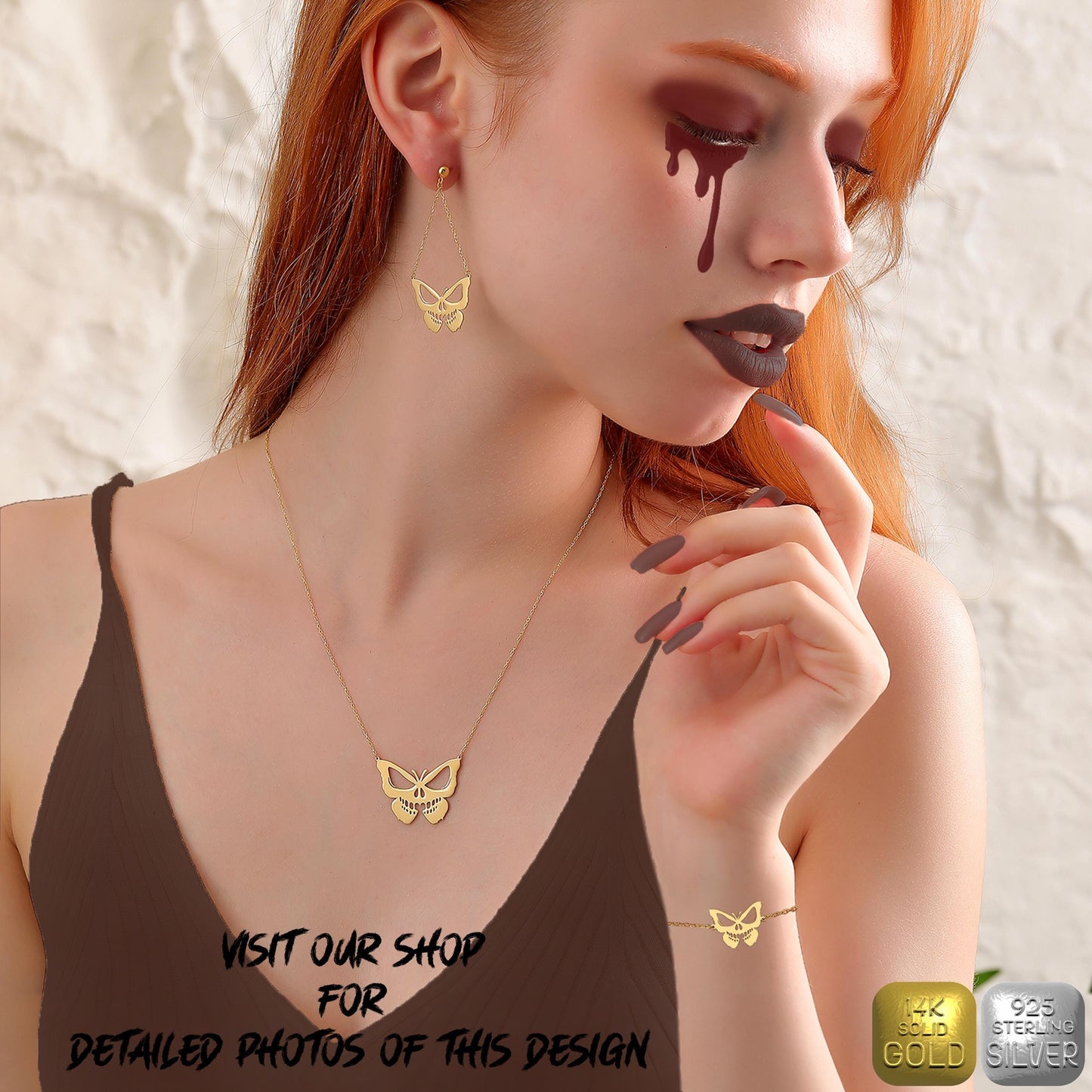 Sterling Silver or Solid Gold Bat Necklace: Gothic Halloween Pendant