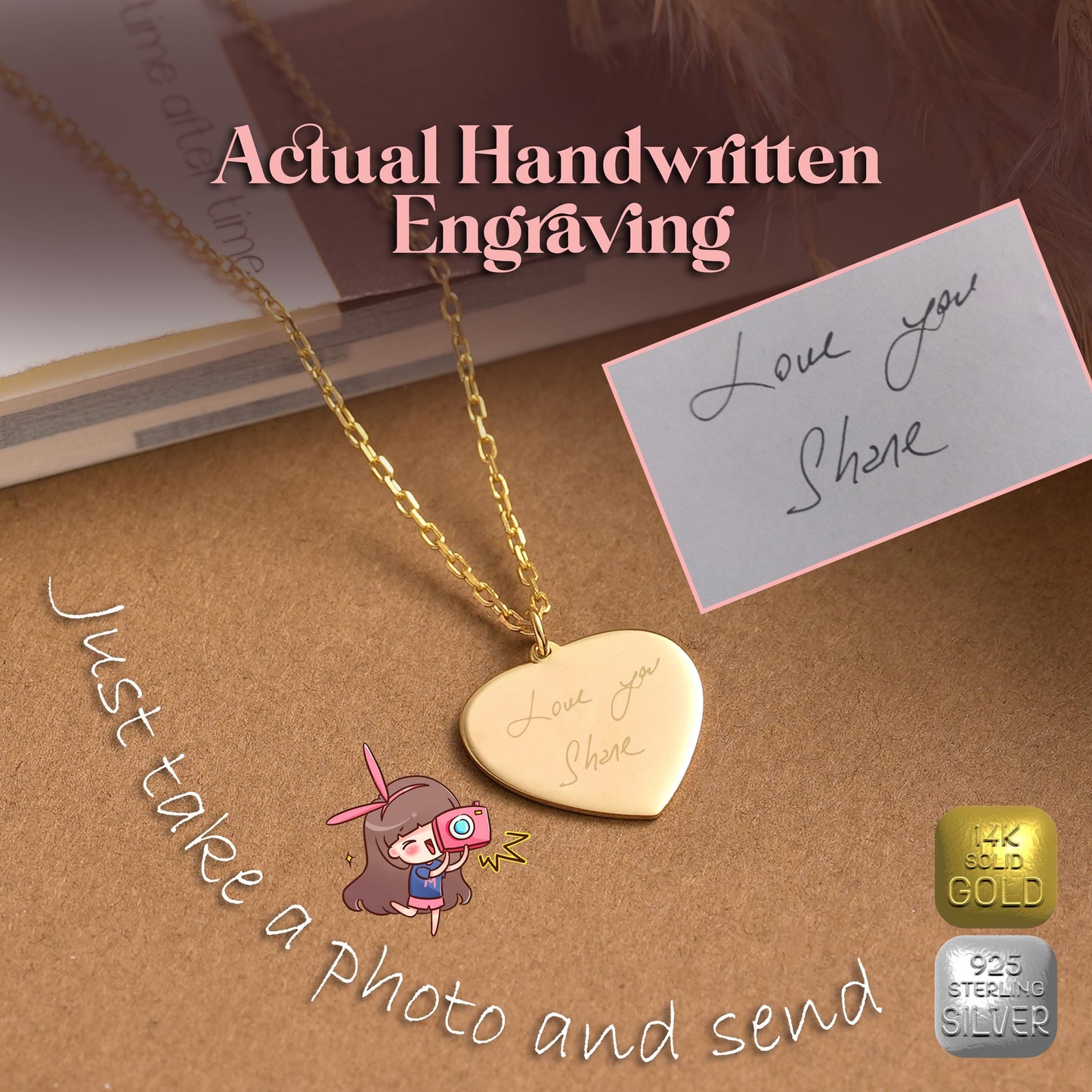 Personalized Double Heart Necklace: Sterling Silver or Gold Custom Pendant