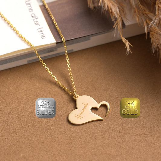 Personalized Heart Necklace: Brass Initial Pendant, Custom Letter Jewelry