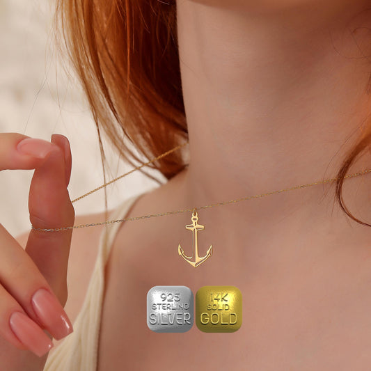 Handmade Brass Anchor Necklace: Gold Accent Pendant