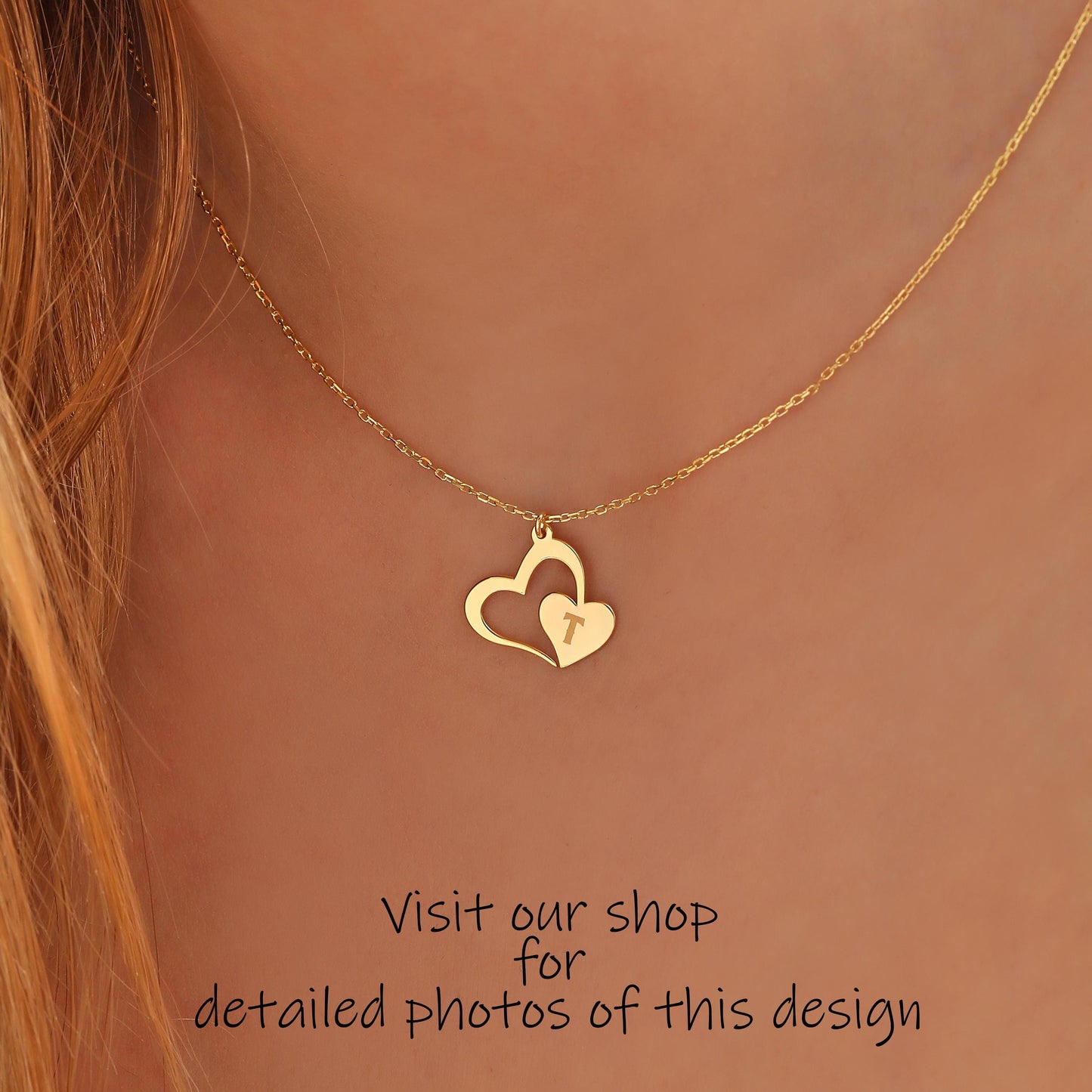 Interlocking Hearts Necklace: Sterling Silver or 14K Gold Couple Pendant