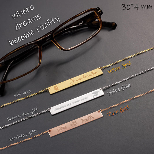 Personalized Bar Necklace: Engraved Nameplate, Brass with Gold or Silver Finish