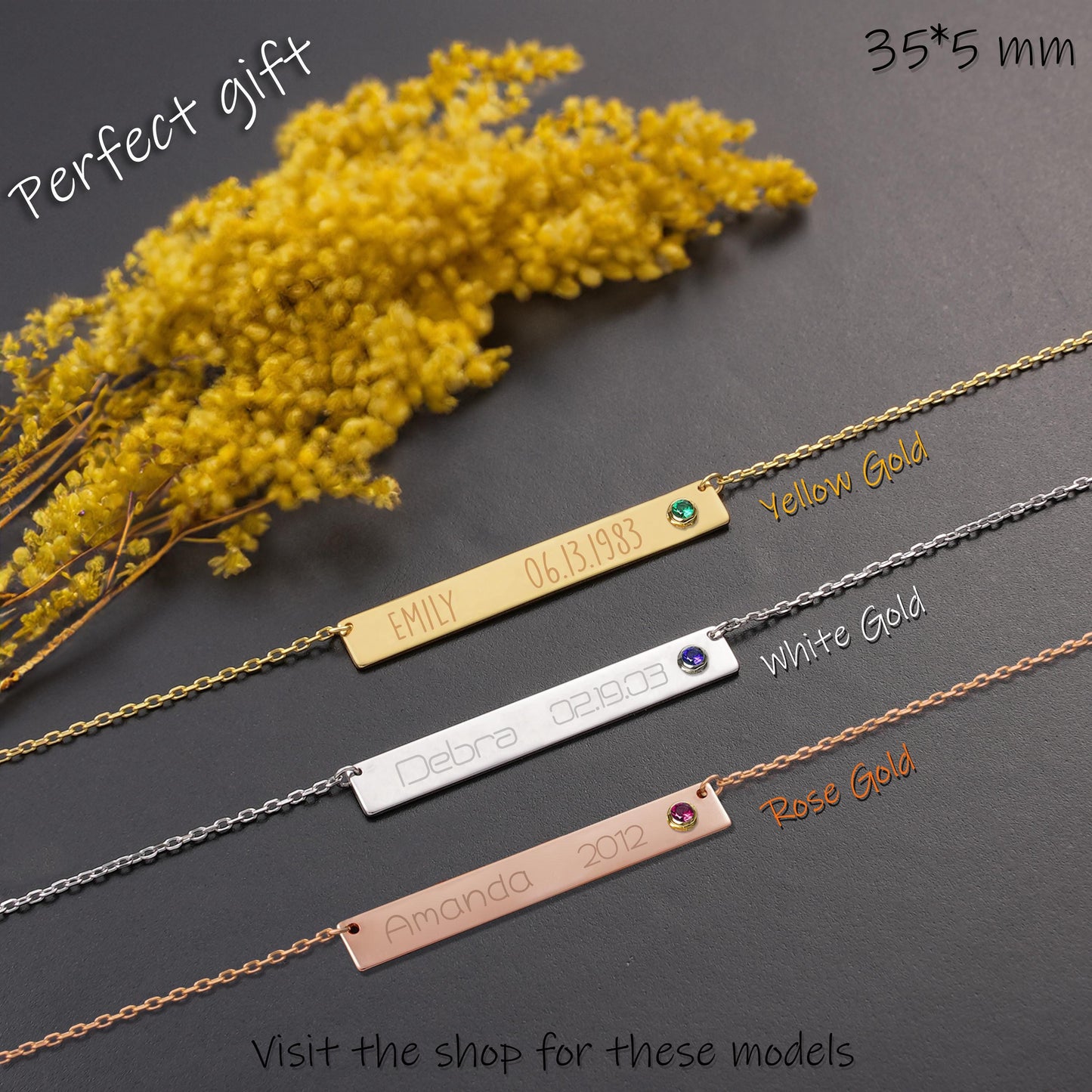 Personalized Nameplate Necklace: Sterling Silver or Solid Gold Bar Pendant