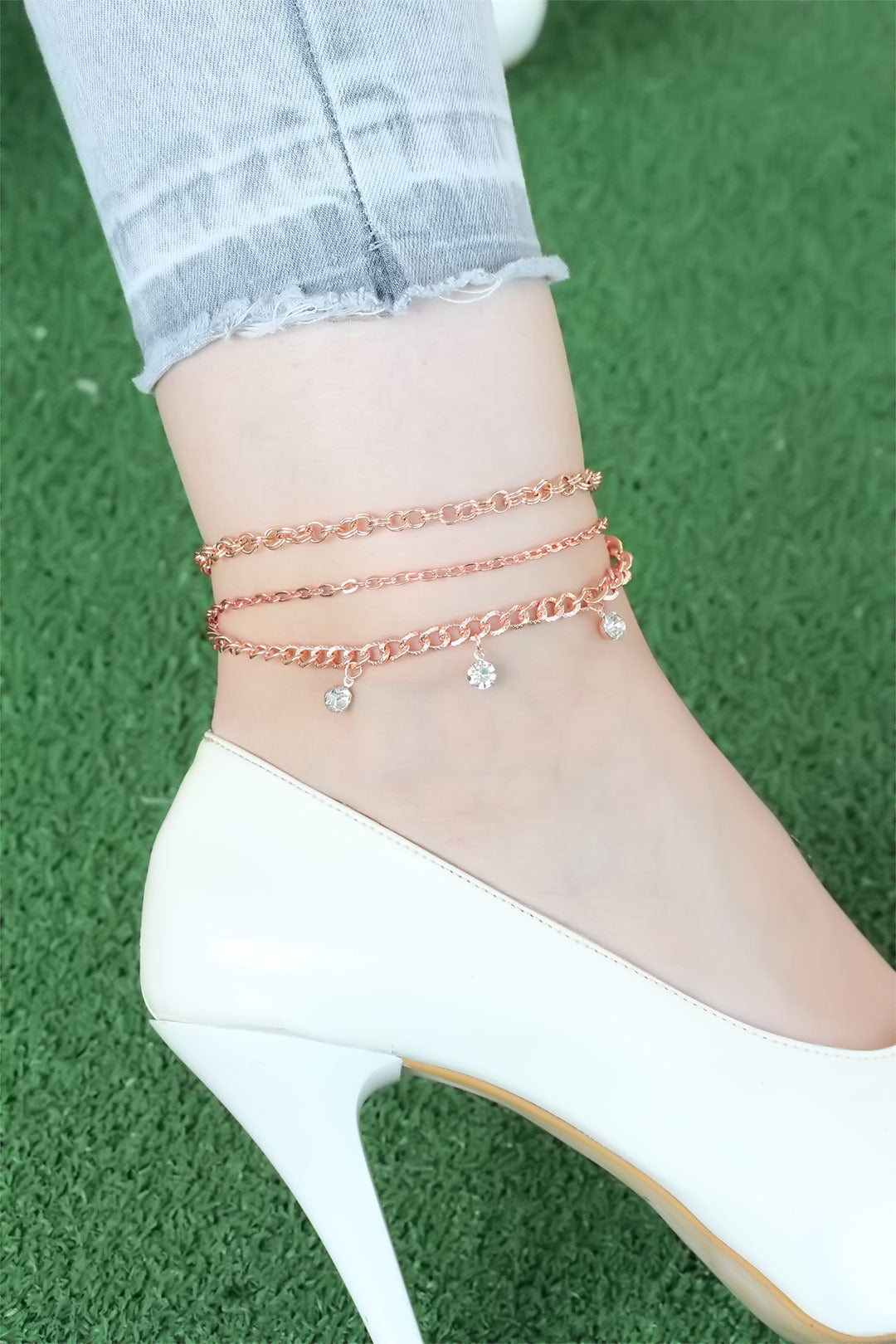 Zircon Stone Rose Color Chain Anklet