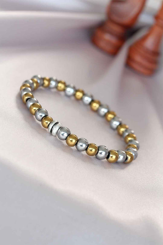 Hematite Silver Gold Color Natural Stone Men's Bracelet