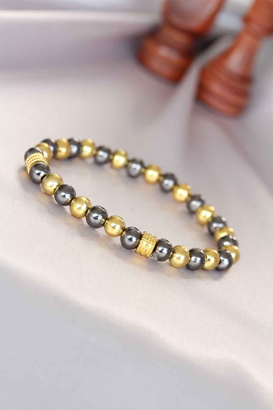 Hematite Smoke Gold Color Natural Stone Men's Bracelet
