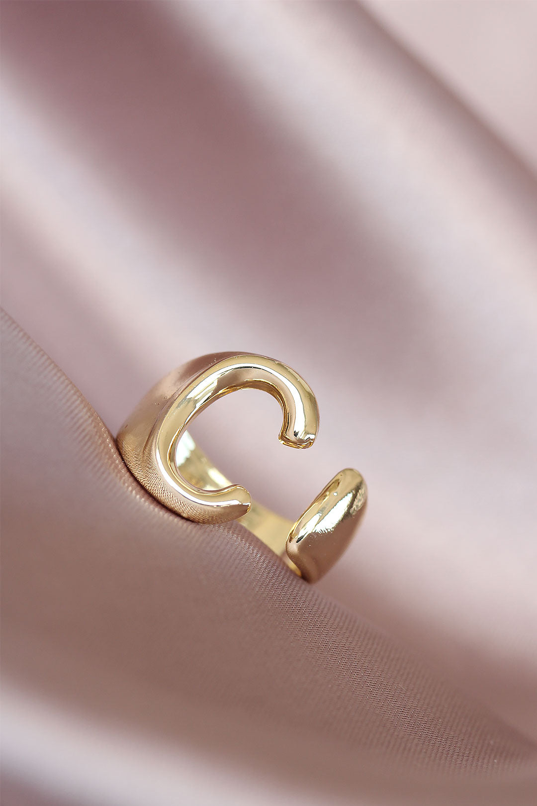 C Letter Gold Color Adjustable Metal Women's Ring