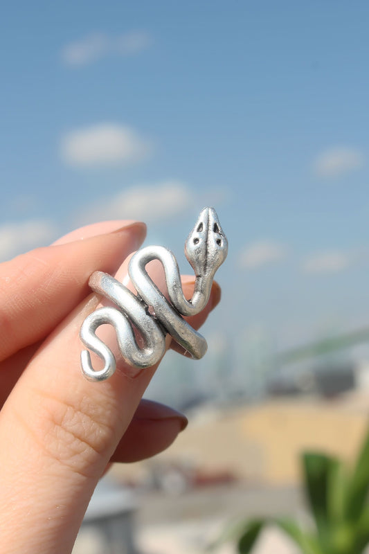 Yılan Figürlü Metal Ayarlamalı Antik Yüzük