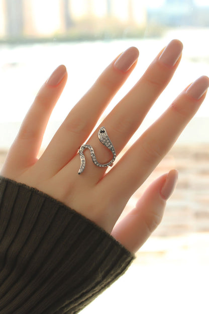 Silver Color Snake Ring with Zircon Stone