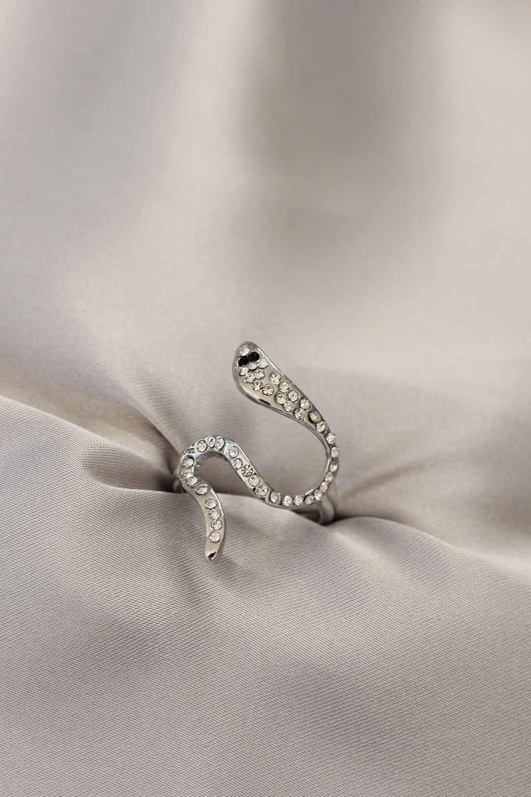 Silver Color Snake Ring with Zircon Stone