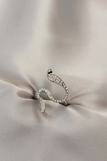 Silver Color Snake Ring with Zircon Stone