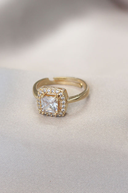Gold Baguette and Zircon Stone Square Ring