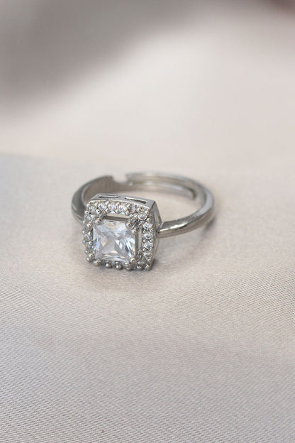 Silver Color Baguette and Zircon Stone Square Ring