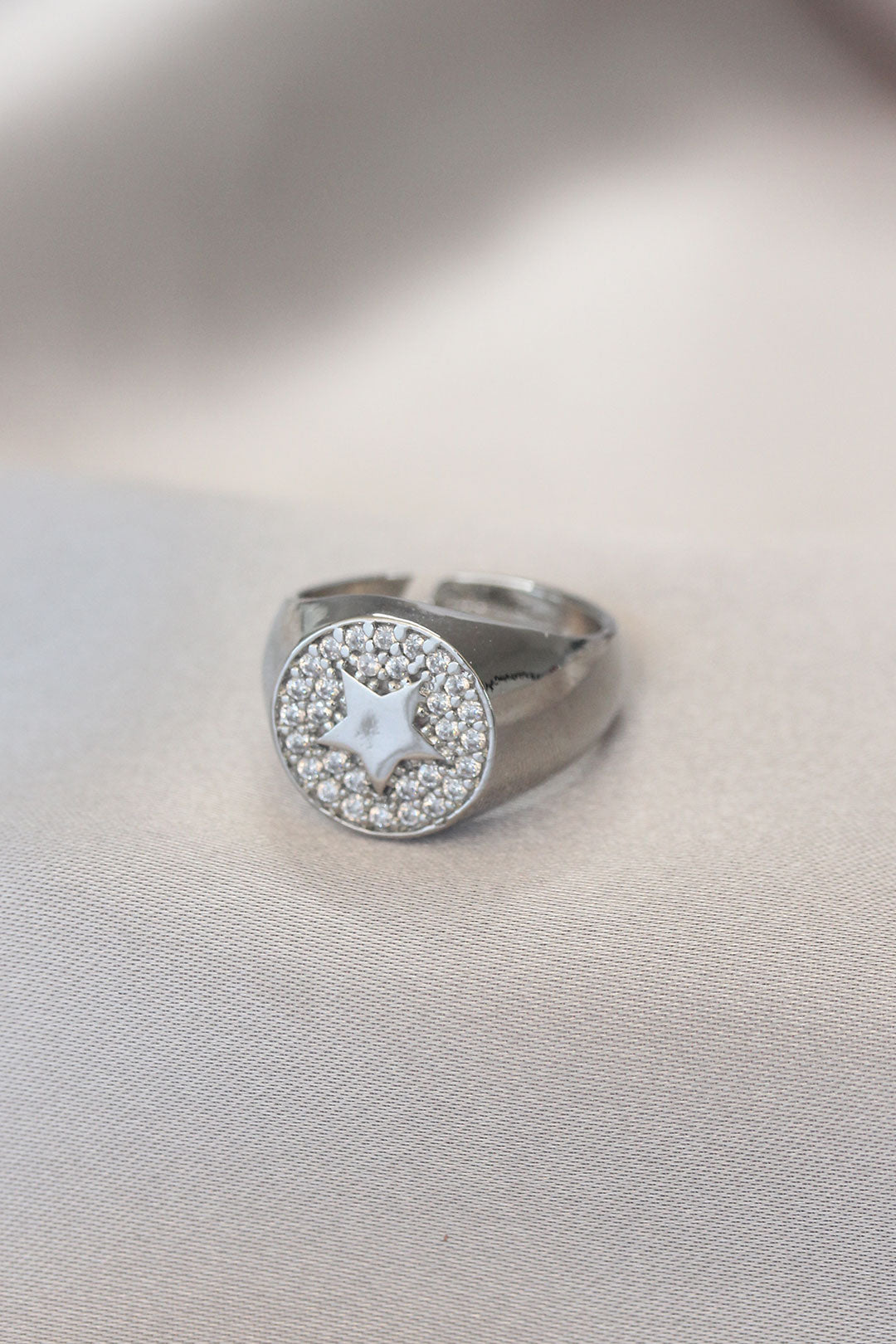 Silver Color Zircon Stone Plate Star Ring