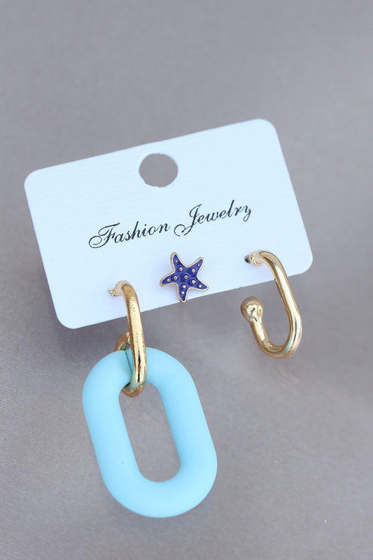 Trendy Blue Starfish Figured Earring Set