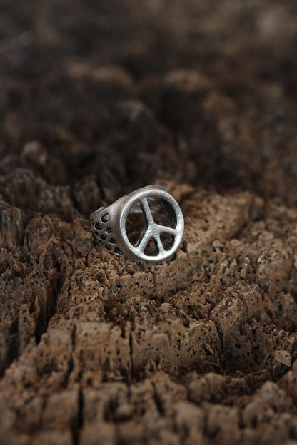 Peace Sign Design Adjustable Men's Ring