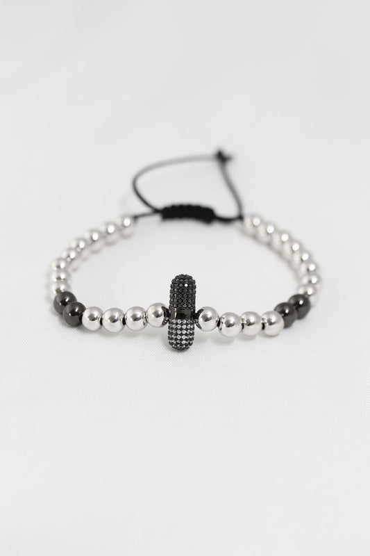 Füme Gümüş Renk Çelik Zirkon Objeli Asansörlü Bileklik