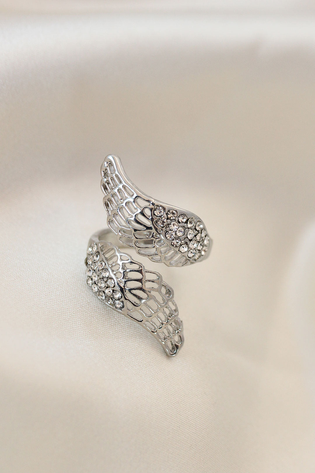 Adjustable Silver Color Metal Zircon Stone Wing Ring