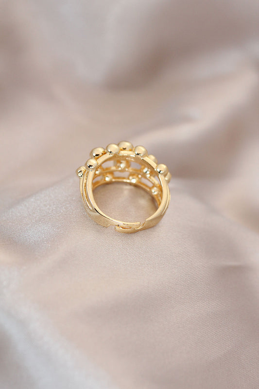 Adjustable Gold Color Metal Domed Beaded Model Ring