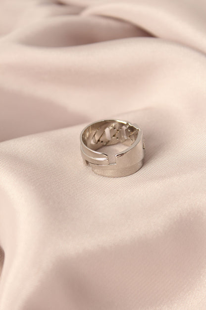 Gümüş Renk Metal Zirkon Taşlı Ayarlanabilir Kadın Yüzük