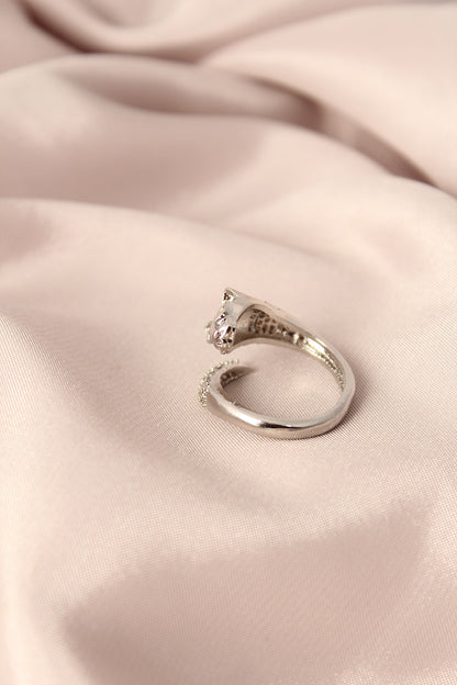 Gümüş Renk Metal Zirkon Taşlı Kaplan Model Ayarlanabilir Kadın Yüzük