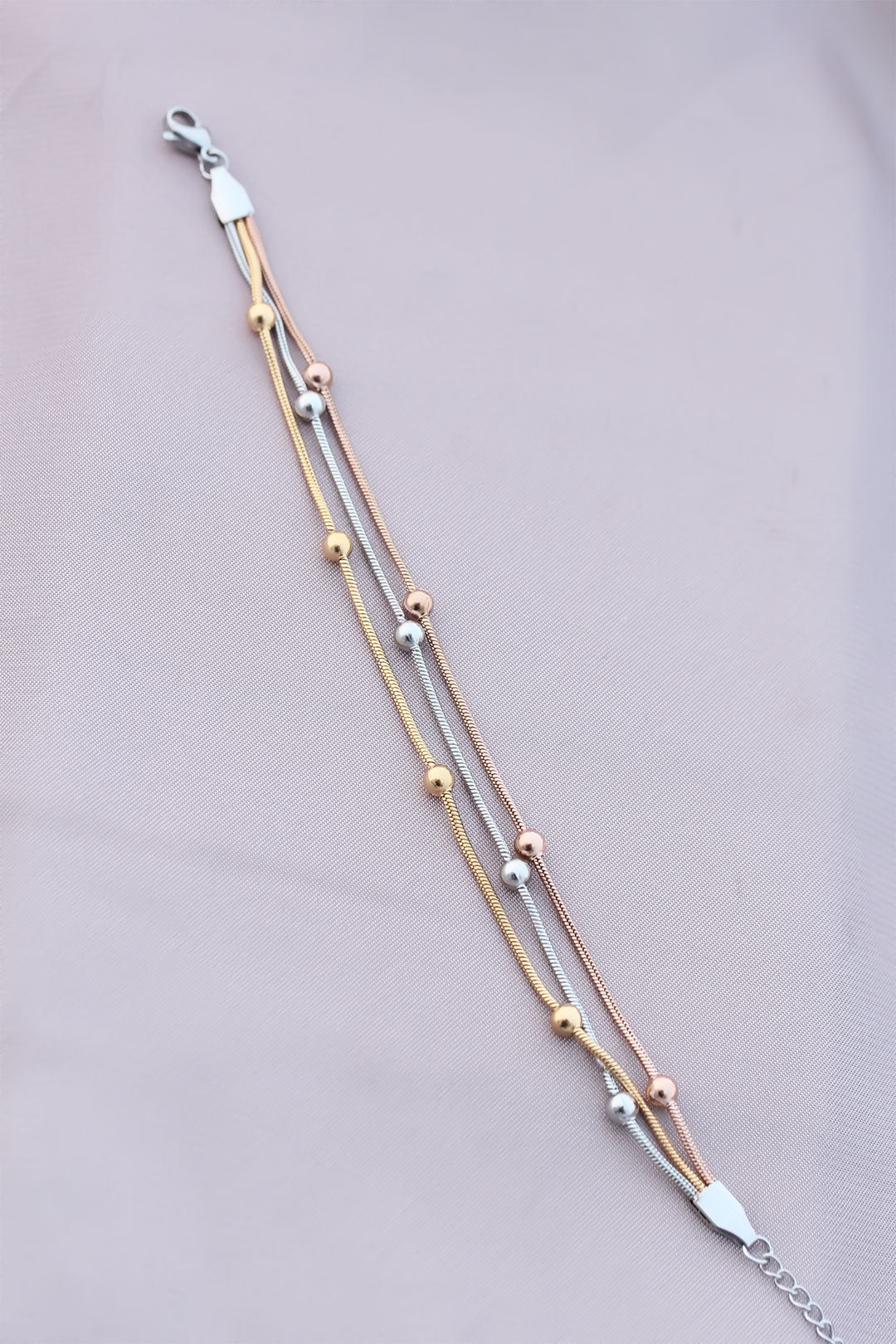 316L Kararmaz Çelik Gümüş Renk Top Zincirli Kadın Bileklik