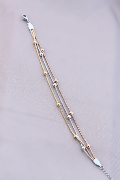 316L Kararmaz Çelik Gümüş Renk Top Zincirli Kadın Bileklik