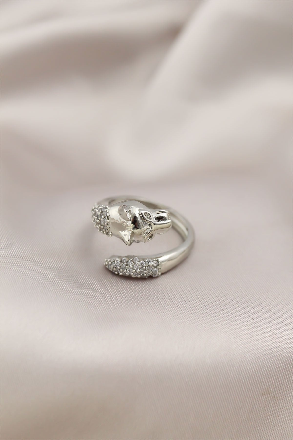 Silver Color Metal Tiger Model Zircon Stone Women's Ring