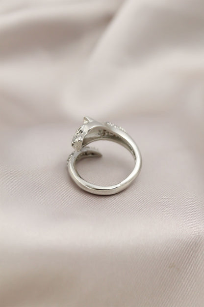 Silver Color Metal Tiger Model Zircon Stone Women's Ring