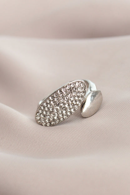 Ayarlanabilir Gümüş Renk Zirkon Taşlı Virgül Yüzük