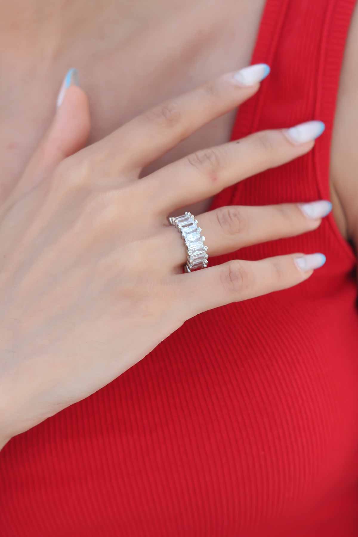 Silver Color Baguette Women's Ring with Zircon Stone