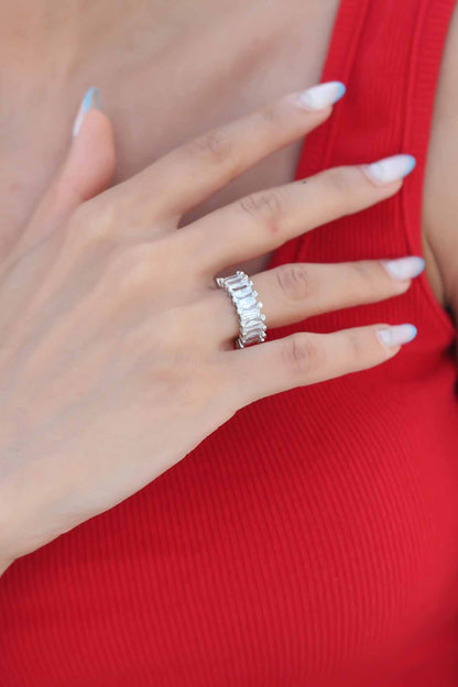Silver Color Baguette Women's Ring with Zircon Stone