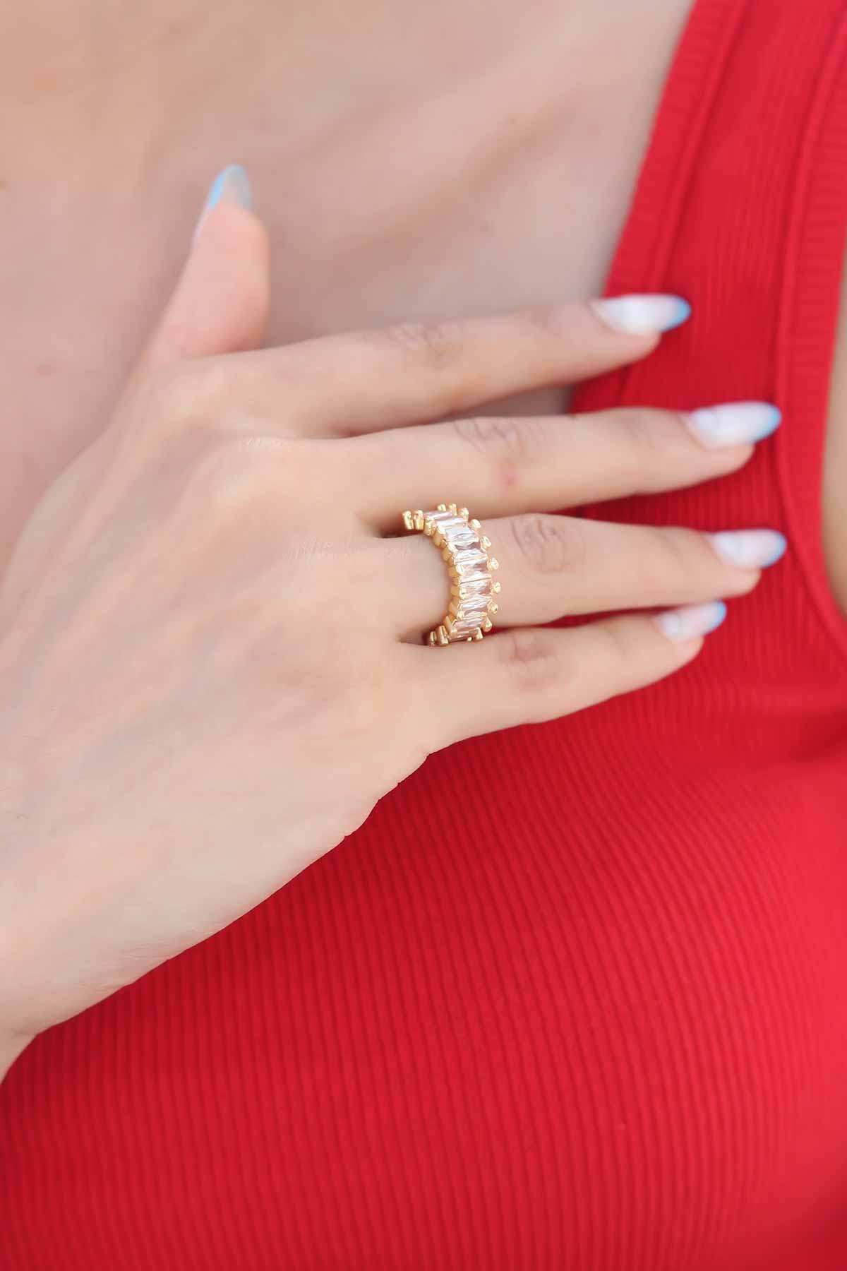 Zircon Stone Baguette Gold Color Women's Ring