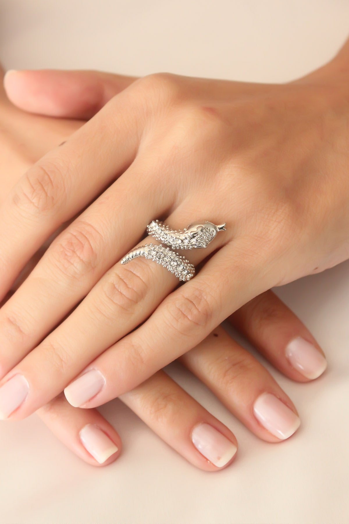 Silver Color Zircon Stone Adjustable Women's Snake Ring