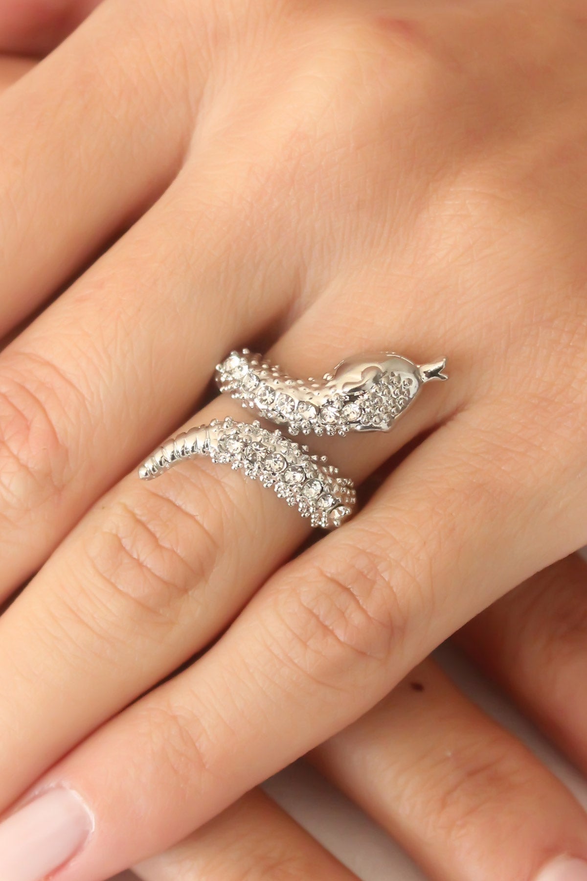 Silver Color Zircon Stone Adjustable Women's Snake Ring