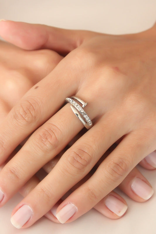 Silver Color Stone Stud Adjustable Women's Ring