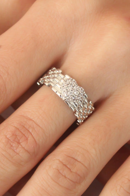 Gümüş Renk Zirkon Taşlı Kalpli Ayarlanabilir Kadın Yüzük