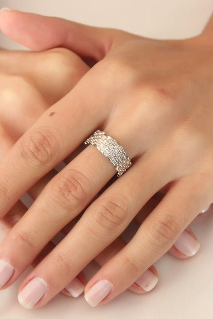 Gümüş Renk Zirkon Taşlı Kalpli Ayarlanabilir Kadın Yüzük