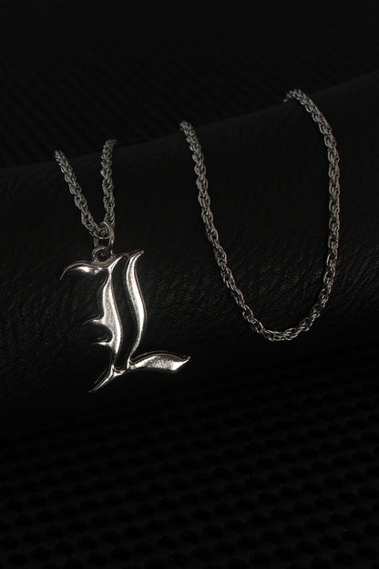 Gümüş Renk L Harf Erkek Kolye