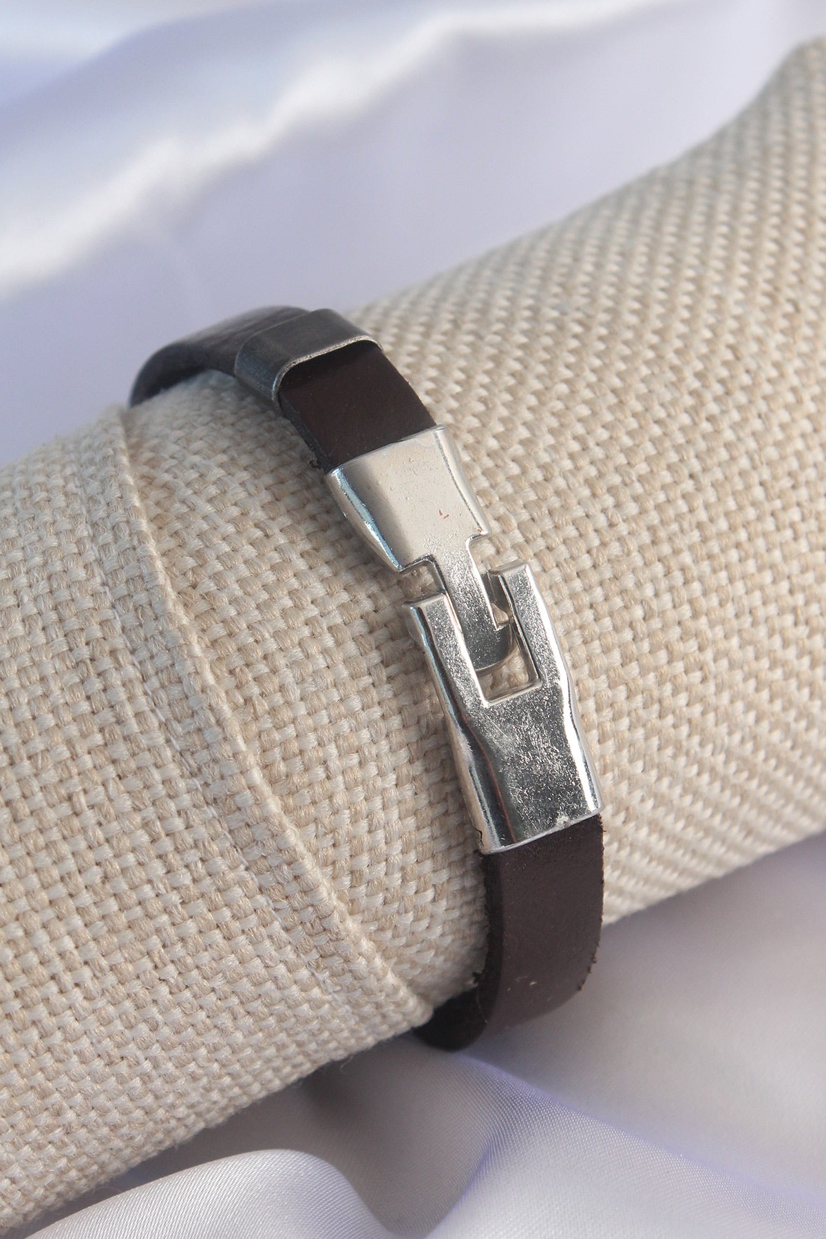 Brown Leather Model Silver Color Anchor Figure Men's Bracelet