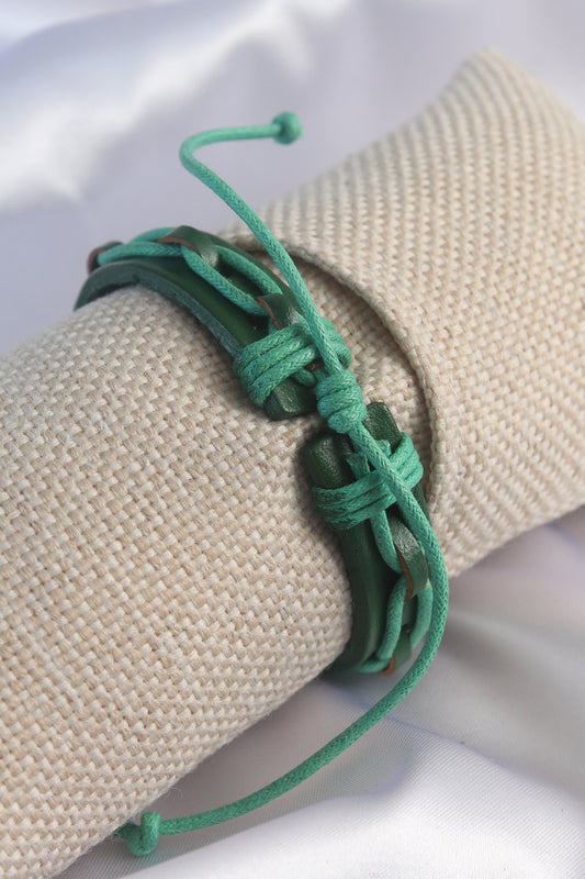 Green Color Leather Rope Men's Bracelet