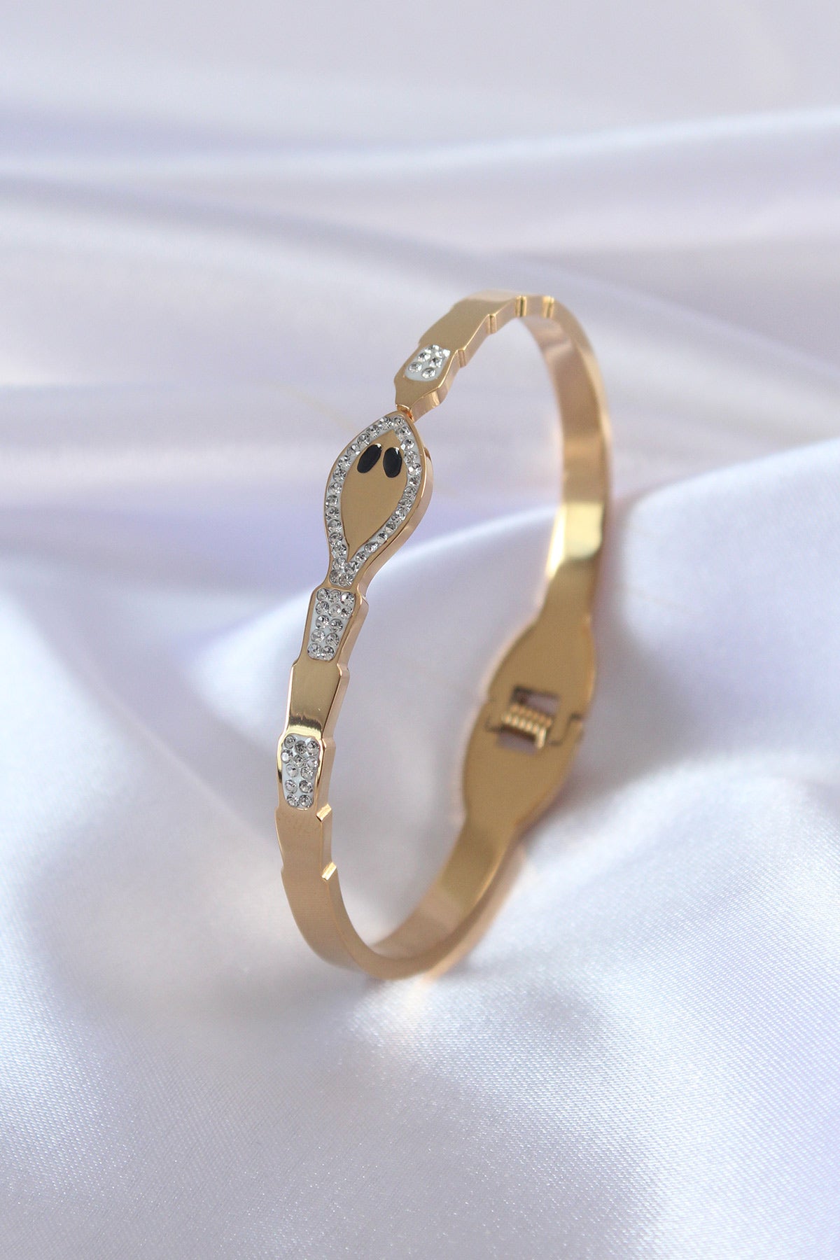 316L Steel Gold Color Snake Model Zircon Stone Detail Women's Handcuff
