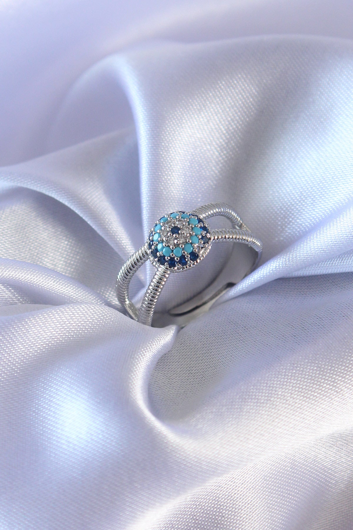 Silver Color Evil Eye Bead Model Women's Ring