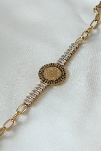 316L Steel Gold Color Full Gold Model Zircon Stone Women's Bracelet