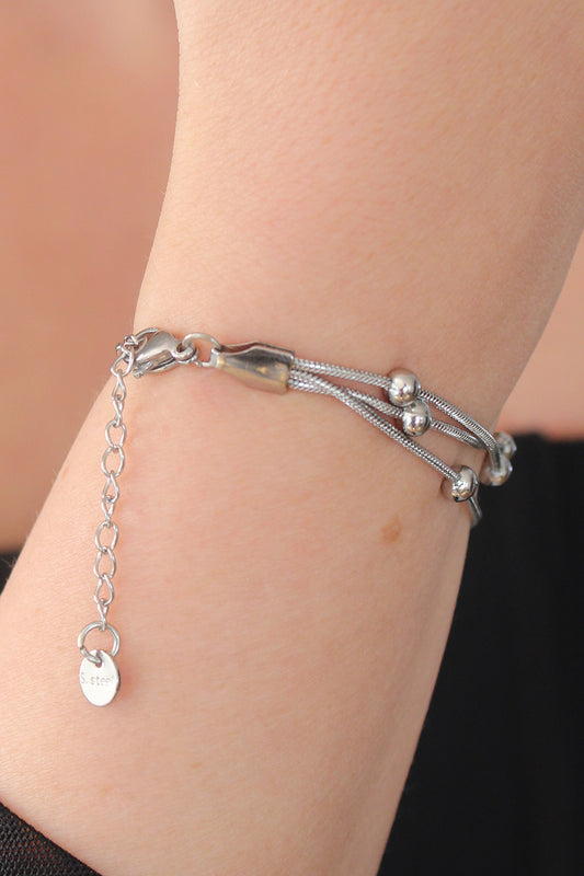 316L Steel Silver Color Minimal Ball Figure Women's Bracelet