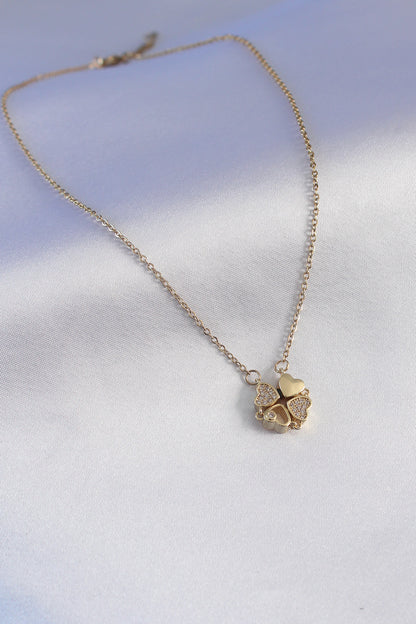 316L Steel Gold Color Openable Clover Model Zircon Stone Women's Necklace